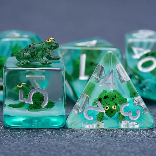 DND Resin Frog Dice Set, Animal Polyhedral Dice for Dungeons and Dragons, RPG, MTG D&D 7-DIE (D4, D6, D8, D10, D12, D20, D%) for Ages 15 and Up - color: Frog2