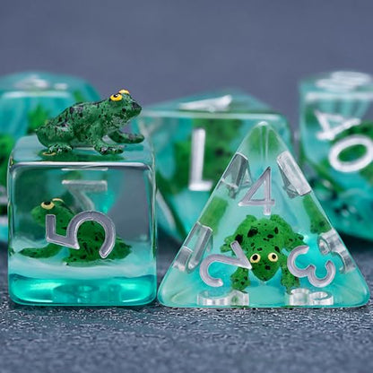 DND Resin Frog Dice Set, Animal Polyhedral Dice for Dungeons and Dragons, RPG, MTG D&D 7-DIE (D4, D6, D8, D10, D12, D20, D%) for Ages 15 and Up - color: Frog2