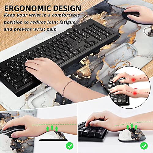 Lateefah Large Mouse Pad and Keyboard Wrist Rest, Desk Pad for Keyboard and Mouse, Extended Gaming Mouse Pad with Wrist Support, Waterproof Non-Slip Desk Mouse Mat for Office, Home - color: 4Pcs-Black & Grey Marble