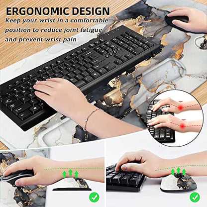Lateefah Large Mouse Pad and Keyboard Wrist Rest, Desk Pad for Keyboard and Mouse, Extended Gaming Mouse Pad with Wrist Support, Waterproof Non-Slip Desk Mouse Mat for Office, Home - color: 4Pcs-Black & Grey Marble