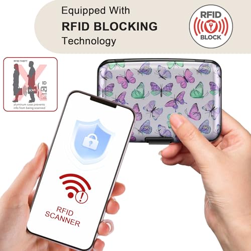 미니 RFID 알루미늄 지갑 신용 카드 홀더 명함 케이스 금속 ID 케이스 남성 여성용, 다채로운 나비, 컴팩트 - color: 다채로운 나비