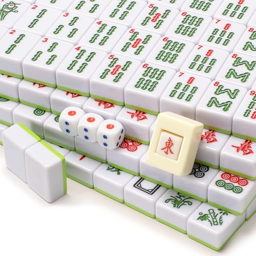 YMI Chinese Mahjong Set, “Aureum Spring” with 146 Tiles | A practical, portable Chinese Mahjong set with 146 tiles, dice, and wind indicator. Champagne vinyl case with gold accents. - color: Apple Green