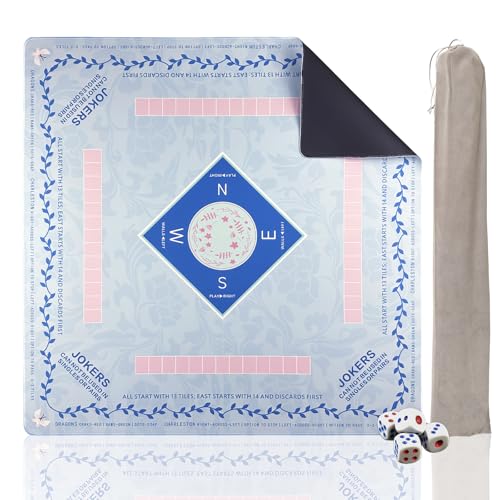 Mahjong Mat 31.5 * 31.5 Inch Non-Slip Noise Reduction, American Mahjong Mat for Table with Bag, Waterproof Surface Mah Jongg Mats for Poker, Card, Dominoes, Board & Tile Games - color: Light Blue