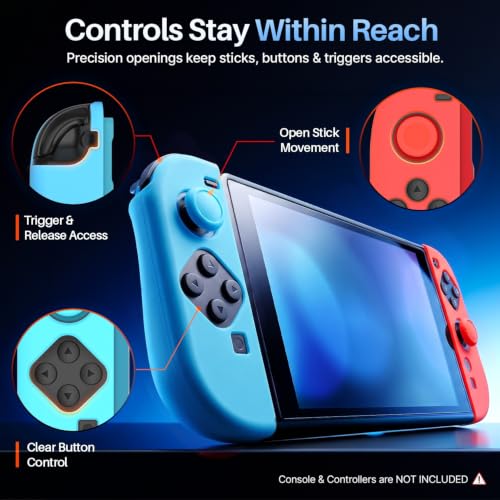 TNP JoyCon Cover for Nintendo Switch 2 Controller Case, Red/Blue | 2-Piece Anti-Slip Skin Set for Left and Right Joy-Con 2 Controllers with Matching Thumb Grip Caps; Controllers Not Included - color: Red+Light Blue
