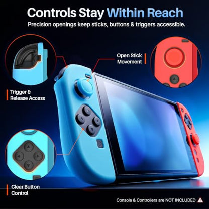 TNP JoyCon Cover for Nintendo Switch 2 Controller Case, Red/Blue | 2-Piece Anti-Slip Skin Set for Left and Right Joy-Con 2 Controllers with Matching Thumb Grip Caps; Controllers Not Included - color: Red+Light Blue