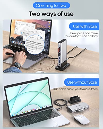 LENTION Docking Staion Dual Monitor 4K HDMI & 1080P VGA, Ethernet, USB 3.0 | 3.3ft Detachable Cable, 100W PD, Card Readers, 3.5mm Audio, Vertical Design, Compatible with macOS, Windows & ChromeOS (D55) - color: Silver