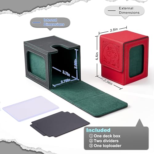 Venssu MTG Deck Box with Commander Display, Elf Card Deck Case Fits 120 Single Sleeved Cards, TCG Card Storage Box with 2 Dividers and 1 Toploader (Black＆Green) - color: Elf
