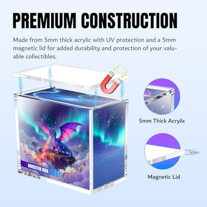 Mcbazel Acrylic Display Case Protector for PKMN Booster Box, 5mm Thick Clear Magnetic Case Holder with UV Protection Compatible with PKMN Booster Boxes (Not for Japanese Booster Boxes)