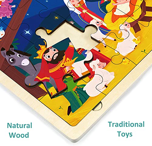Nativity Scene Kids 24 Piece Puzzle for 3 Year Old | Unique Shape Jigsaw Pieces, Christmas Wooden Jigsaw Puzzles for Kids Ages 3-5, Preschooler Puzzle with Tray