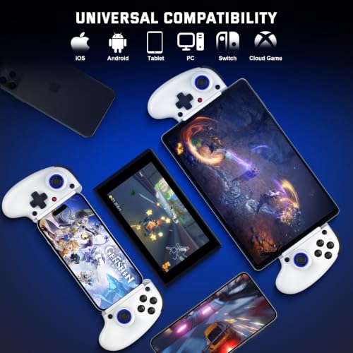 Koiiko Mobile Cloud Gaming Controller for iPhone 16/15/14, iPad, Tablet, Android/PC/Switch 1/2 Gamepad Joystick with Turbo, Streaming on PS/Xbox/PC, Hall Trigger White - color: white