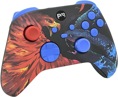Hand Airbrushed Fade Custom Controller Compatible with Xbox Series X/S & Xbox One (Series X/S Bird V Snake W/Blue Inserts) - color: Series X/S Bird V Snake W/Inserts