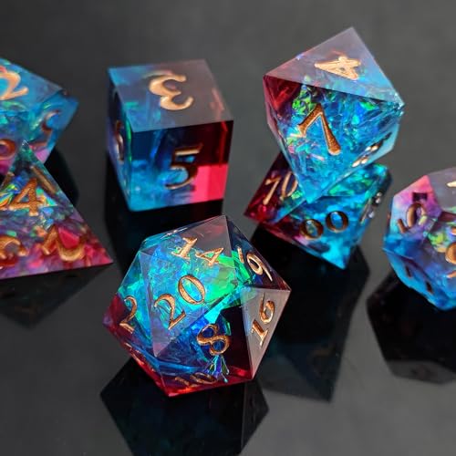 DND Dice Set, 7 Pcs Sharp Edge D&D Dice Polyhedral Resin Dice for Dungeons and Dragons RPG MTG Role Playing Table Games - color: Blue-3