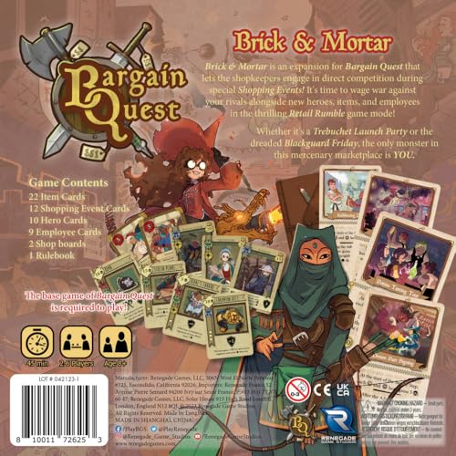 Renegade Game Studios Bargain Quest: Brick & Mortar Expansion Board Game | Add Event Cards, Retail Rumble Mode & New Shop Boards to the Base Game for Strategic 2-6 Player Family Game Night Fun