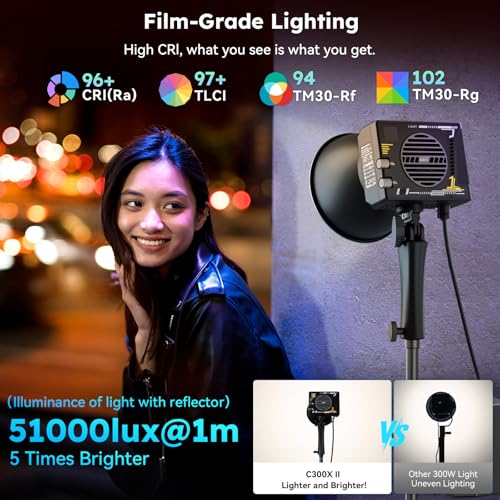 SIRUI C300XII 310W Portable LED Video Light - Ultra Lightweight 0.96kg, App & Bluetooth Control, V-Mount/AC/DC Power, 2700-6500K CCT for Studio/Outdoor - size: C300X II