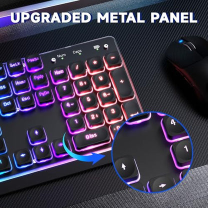 Free wolf M104 Wireless Gaming Keyboard with Numeric Keypad Tri-Mode(2.4Ghz/Wired/Bluetooth) Membrane Full Size Mechanical Feel Metal Panel RGB 4000MAH Rechargeable Quiet for PC/MAC/Win Gamer-Black - color: Black