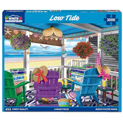 White Mountain 1000 Piece Jigsaw Puzzle Scenic Summer Beach, Low Tide | Large Pieces, Gift for Adults and Family, 24"x30" in