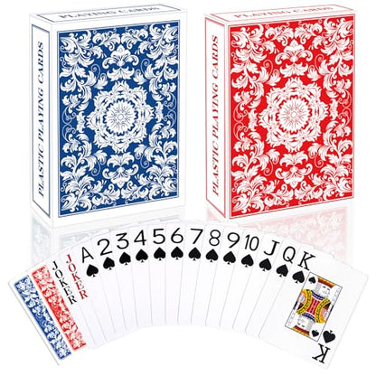 Plastic Playing Cards Waterproof Cards Poker Card 2 Pack Playing Card Large Print for Adults Seniors, Deck of Card Set Poker Cards for Beach Trip Pool Party Games (Blue & Red) - color: Blue & Red