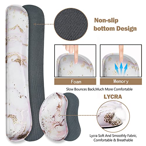 ARTSO Large Gaming Mouse Pad, Keyboard Wrist Rest Pad & Wrist Support Mousepad Set, Stitched Edge, Extended, Non-Slip Base, Memory Foam,Multifunctional Desk Mat 4pcs for Office & Home, Pink Marble - color: Pink Marble