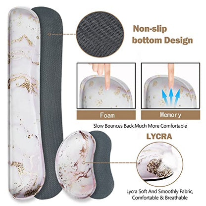 ARTSO Large Gaming Mouse Pad, Keyboard Wrist Rest Pad & Wrist Support Mousepad Set, Stitched Edge, Extended, Non-Slip Base, Memory Foam,Multifunctional Desk Mat 4pcs for Office & Home, Pink Marble - color: Pink Marble