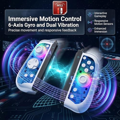 Ynnevation Hall Effect Controller Compatible with Switch, Switch OLED Lite and Switch 2 with Magnetic Charging Adapters Included Wireless RGB Gamepad with Programmable Back Buttons Turbo Motion Control