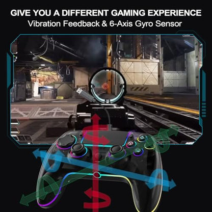 RGB Wired Game Controller for PlayStation 5 Replacement Gamepad with Hall Effect Trigger for PS-5 & Windows PC Double Vibration Motion Sensing Joystick Remote Joypad with Turbo,Macro Mapping (Black) - color: Black