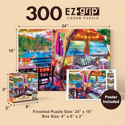MasterPieces 300 Piece EZ Grip Jigsaw Puzzle - Glamping Style - 18"x24" - Jigsaw Puzzle with Vibrant Artwork and Durable Pieces - Fun Family Activity, Brain Challenge, and Educational Entertainment - size: 300 Piece