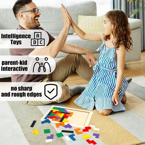 3 Otters Wooden Tangram Puzzle, 2-Pack Russian Blocks Brain Teaser | 3D Russian Blocks Intelligence Toy, STEM Montessori Educational Gift for Kids, Homeschool, Classroom, and Screenless Play