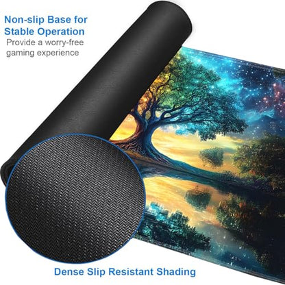 for MTG Game Playmat - 24 x 14 inches with Dices and Storage Bags, Non-Slip Base for TCG and Board Game Card Mats, Trading Card Games Mat, Rainbow Tree of Life Pattern Collectible Card Playmats - color: Jv-playmat-p7-1-h218