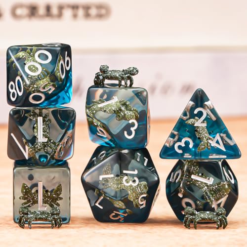 DND Resin Crab Dice Set, Red D&D Polyhedral Dice for Dungeons and Dragons RPG, MTG Role Playing Games D and D Dice 7pc D20 D12 D10 D8 D6 D4 for Ages 15 and Up - color: Green Crab