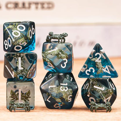 DND Resin Crab Dice Set, Red D&D Polyhedral Dice for Dungeons and Dragons RPG, MTG Role Playing Games D and D Dice 7pc D20 D12 D10 D8 D6 D4 for Ages 15 and Up - color: Green Crab