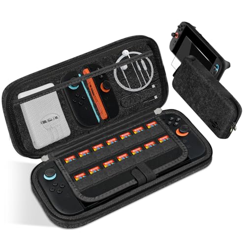 sarlar Carrying Case for Nintendo Switch 2, Premium Odorless Hard Felt with Screen Protector, Portable Protection Travel Bag with 14 Game Cartridges for Storage Console Accessories, Black - color: Black, size: S/Switch 2 Console