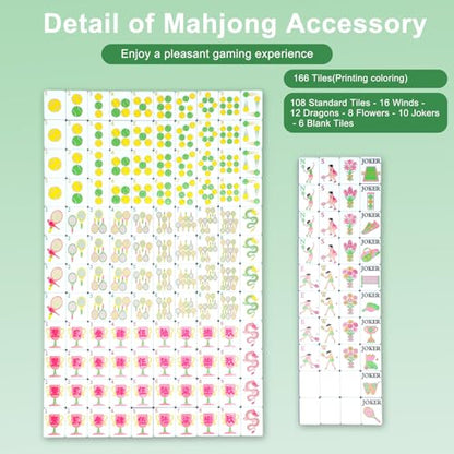 Cuffbow Tennis Themed Engraved American Mahjong Tile Set 160 Quality White Tiles (1.2 Inch, Tiles Only) Mini American Mahjong Game Set for Ideal Gifts, No Additional Accessories(Tennis, Pink) - color: Pink, style: Tennis