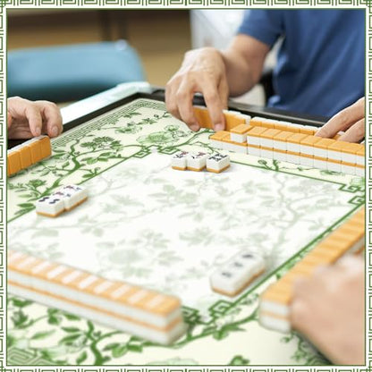Chinoiserie Mahjong Mat with 1 Carrying Bag 31.5" x 31.5" Green and White Rubber Anti Slip and Noise Reduction Multi Purpose Game Table Cover for Mahjong, Card, Board Tile Games - color: Green