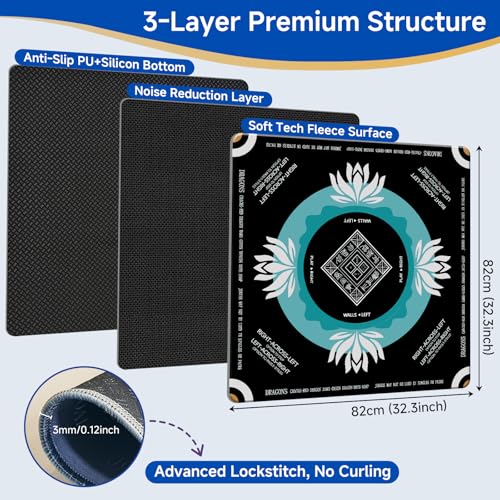 Mahjong Mat 2025 Upgraded No-Crease & No Odor Design, 32.3 Inch with Waterproof Velvet, Non-Slip PU Silicone, Lightweight for Noise Reduction, Includes Printed Rules for Tiles and Cards (Black) - color: Black