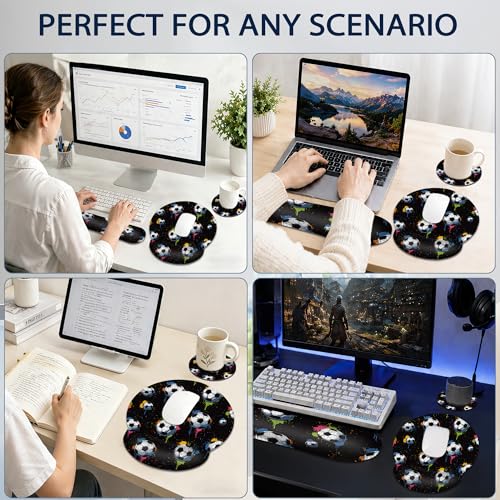 Soccer Keyboard Wrist Rest Pad Ergonomic Mouse Pad Set,3 in 1 Memory Foam Mouse Pad with Non Slip Base for Office and Home - color: Soccer