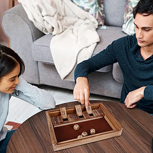 Glintoper Shut The Box & 4 in a Row Tables Game Set, Classic Wood Dice Game with Numbers & Line Up 4 Game for Kids Family, Living Room Rustic Coffee Table Decor, Travel Game Strategy Board Games - style: Shut The Box & 4 in a Row