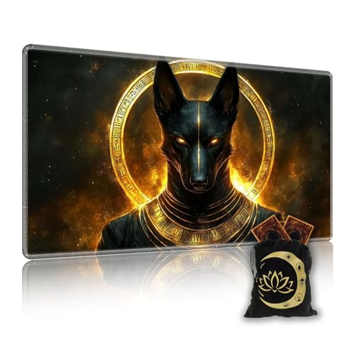 for MTG Playmat in Storage Bag, Anubis, Commander Board Game Play Mat Desk Pad, Hand-Painted Stitched Edges Aged Map 27.6x15.7 in,Ideal for TCG＆CCG＆RPG Game Playmat - color: Anubis, size: 15.7*27.6 in