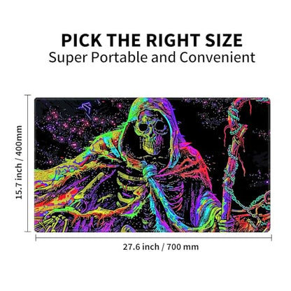 Large Gaming Playmat Compatible with MTG, Seamless Card Game Mat with Stitched Edges, 27.6 x 15.7 in Natural Rubber Desk Pad with Transparent Drawstring Bag, No Grid Layout, Red Rose Skull Love - color: Colorful Skeleton Art, size: 28"X16" Regular