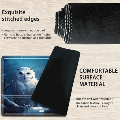 Board Game Mat TCG Playmat Plus 50 Pcs Card Sleeves, 24 x 14 inches Table Mats Games Mousepad with Zones Smooth Surface for MTG RPG CCG Trading Card Game Play Mats, Snow Owls - color: Snow Owls, size: Zone 1