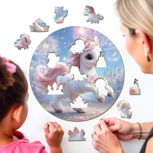 Animal Wooden Puzzles for Kids - Fairy Pony (11.4 * 11.4 in) | 50 Piece Puzzles for Kids Ages 6-8, Kids Puzzles with Unique Animal Shapes, Round Gift for Girls and Boys - color: Fairy Pony