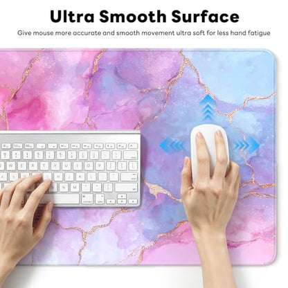 Large Gaming Mouse Pad, XL Desk Protector, Non-Slip Base | 31.5x15.7 in Extended Desk Mat with Stitched Edges for Keyboard, Work, Game, Office, Home PC and Laptop - color: Pastel Marble