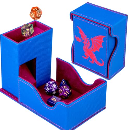 Dice Tower and Tray,Foldable Portable Dice Rolling Tower,Dice Roller Accessory for Dungeons and Dragons,Classic Board Games,RPG Games, and Tabletop Games Blue/Red - color: Blue/Red（fire Dragon）