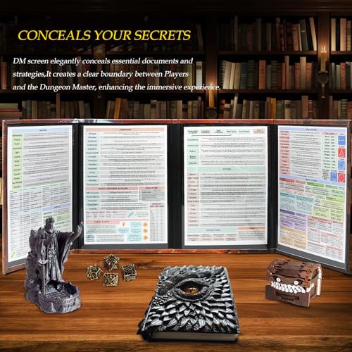 DND DM Screen, Dungeons and Dragons Master Screen Leather | 4 Wet-Erase Function Pockets,DND Game Accessories for TRPG,with 4 Panels Master Screen Inserts - color: C