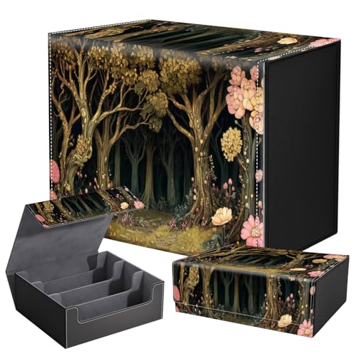 DEGDFSGR Card Game Storage Box for TCG MTG Commander Deck Box MTG Card Box Organizer Trading Card Case Magnetic Closure Creative Pattern Up to 2400 Cards, Dark Golden Mysterious Forest - color: Dark Golden Mysterious Forest