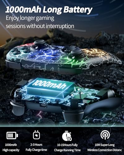 2 Pack Wireless Switch Controller, Compatible with Switch/Switch Lite/OLED/PC, 1000mAh Switch Pro Controller with 9 Color LED, Programmable, Multi-Vibration & Multi-Axis Gyro, Motion, Turbo, Share, Screenshot