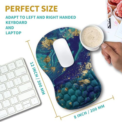 Hokafenle Ergonomic Mouse Pad Wrist Support, Wrist Rest Mousepad for Carpal Tunnel Pain Relief with Integrated Memory Foam Slope Massage Bulge (11.8x7.9 inch,Blue Gold - color: KM09-Blue Gold