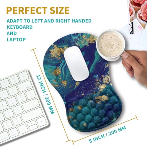 Hokafenle Ergonomic Mouse Pad Wrist Support, Wrist Rest Mousepad for Carpal Tunnel Pain Relief with Integrated Memory Foam Slope Massage Bulge (11.8x7.9 inch,Blue Gold - color: KM09-Blue Gold