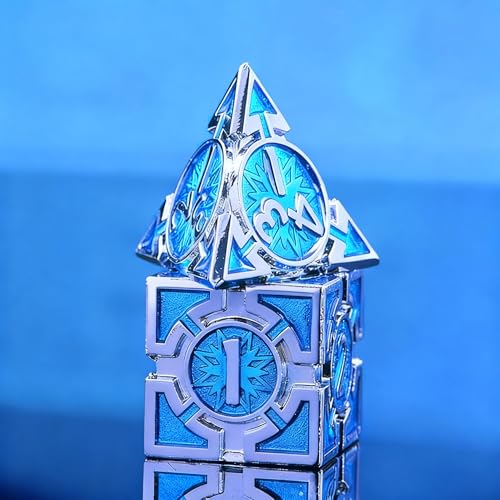 Rare Chrome-Plated DND Dice Set, Metal D&D Dice Sets Made of Durable Zinc Alloy，Dungeons and Dragons Dice with Gift Box, D and D Dice Set (Blue) - color: Silver-light Blue