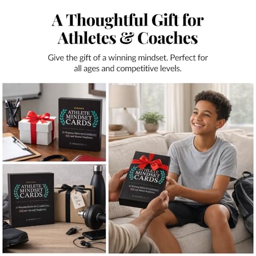 Athlete Mindset & Motivation Cards – 52 Winning Habits for Confidence, Grit & Mental Toughness – For Athletes, Coaches & Parents – Includes Wooden Display Stand – Gift for Athletes & Coaches - style: Athlete Mindset
