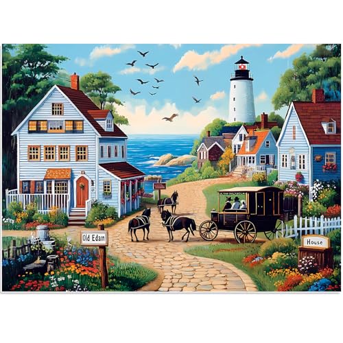 500 Pieces Puzzle for Adults, Town Horse House Puzzle, Recycled Cardboard Jigsaw Puzzles 500 Pieces for Adult, Challenging Puzzles Game Home Decor Birthday Party Gift Toy Seniors 20.5 * 15 in - style: Town